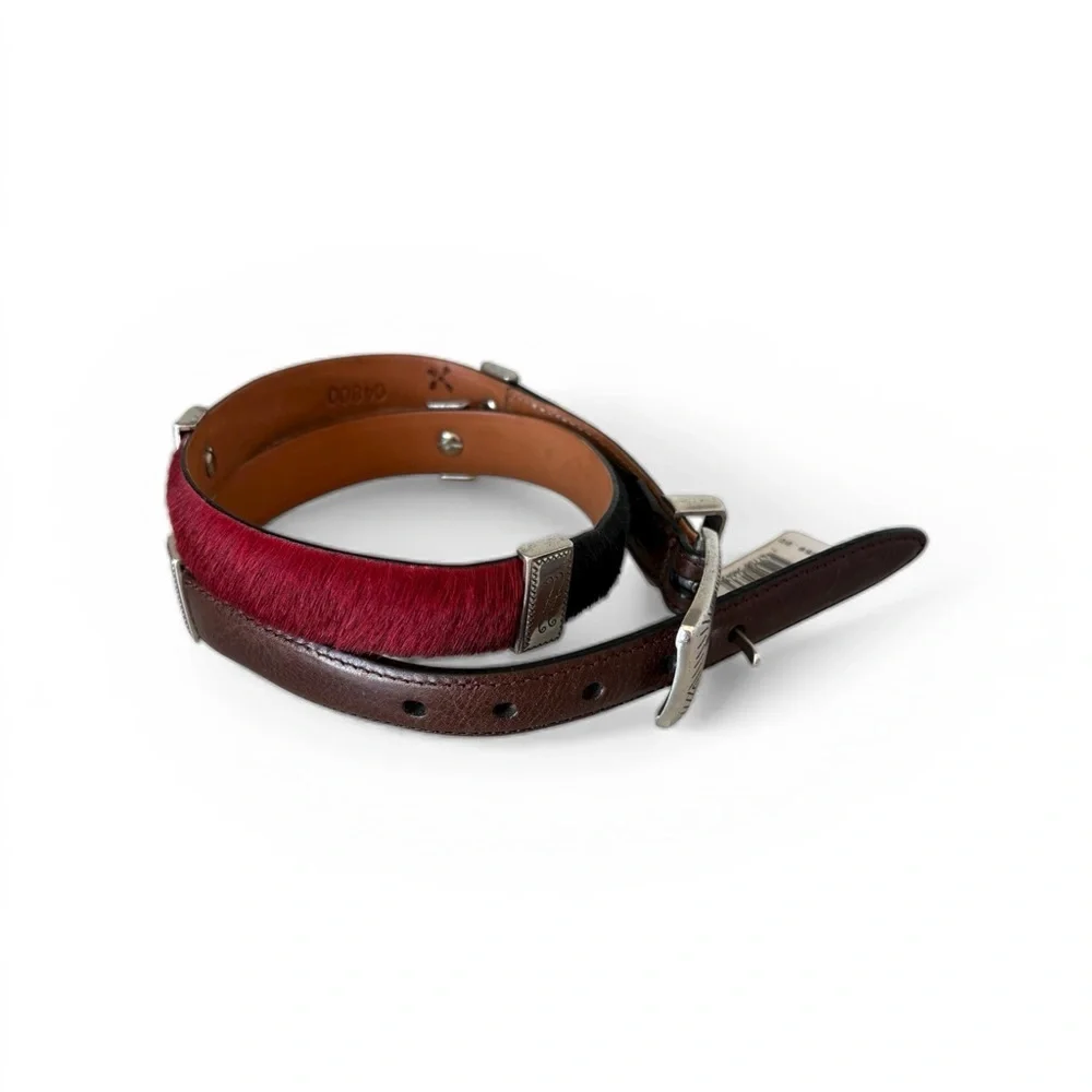 Brighton Haircalf Leather Belt Multicolor Brown Red Black Silver Buckle Size 30